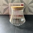 Pote de vidro com tampa de bambu hermética canelado para alimentos de cozinha redondo bala bombom decorativo café açúcar
