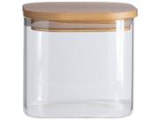 Pote de Vidro com Tampa de Bambu Oikos 600ML Hermético Quadrado