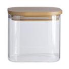 Pote De Vidro Com Tampa De Bambu Oikos 600ml Hermético Quadrado