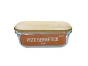 Pote de Vidro com Tampa em Bambu Retangular 640 ml