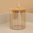 Pote de Vidro Dourado CANELADO ÂMBAR CRISTAL 550ML Hermético Porta Mantimentos cozinha Tampa Bambu