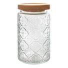 Pote De Vidro Flores Hermético 1000ml Com Tampa De Bambu Luxo