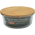 Pote de vidro hermético redondo c/ tampa bambu 630ml - casavita
