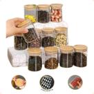 Pote de Vidro Hermetico Tampa Bambu Porta Temperos Bambu Potes Para Temperos Pote de Vidro Para Tempero 10un