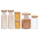 Pote de Vidro Hermético Tampa de Bambu Conjunto 6 Potes