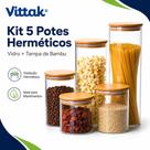 Pote de Vidro Hermético Transparente Kit 5 Potes Tampa Bambu Vittak Pote de Vidro Hermético Transparente Kit 5 Potes Tampa Bambu Vittak