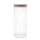 Pote de Vidro Mantimento 1400 ML Canelado Tampa de Bambu