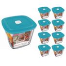 Pote De Vidro Marinex Quadrado Alto Facilita C/ Tampa 1L 8Un