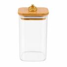 Pote de Vidro QUADRADO ARGOLA M 700ml Tampa Bambu Porta Mantimentos Resistente
