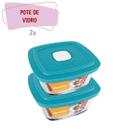 Pote de Vidro Quadrado C/ Tampa 2L Marmita Marinex 2Unidades