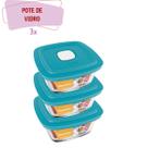 Pote de Vidro Quadrado C/ Tampa 2L Marmita Marinex 3Unidades