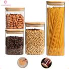 Pote De Vidro Quadrado Com Tampa Pote Hermético Bambu - 4un