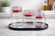 Pote de vidro redondo monaco com tampa hermetica colors kit 3 pecas - Wincy