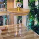 Pote de vidro Redondo Transparente cristal com tampa de bambu herméticos 550ml.