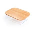 Pote de Vidro Retangular Hérmetico com Tampa de Bambu 420ml Incolor 11x15x5 cm