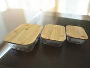 Pote de vidro tampa bambu hermética kit com 3 peças Pote de vidro tampa bambu hermética kit com 3 peças