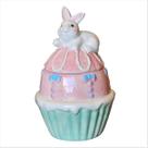 Pote Decorado Coelho Cupcake c/ Tampa Rosa Candy Páscoa 18cm