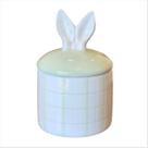 Pote Decorado Orelha de Coelho Bombom Doce Balinha Potiche Decorativo Verde Branco Páscoa Mesa Posta