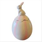 Pote Decorativo Ovo Coelho Branco Sentado Rosa Listrado Bombom Doce Balinha Páscoa