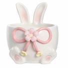 Pote Decorativo Ovo Orelhas Coelho Rosa Porta Doces - 11cm