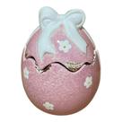 Pote Decorativo Ovo Páscoa Rosa Chocolate Laço e Tampa-12cm Pote Decorativo Ovo Páscoa Rosa Chocolate Laço e Tampa-12cm