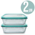 Pote Hermetico 1040Ml Retangular Para Alimentos Vidro Temperado Anti Vazamento 4 Travas Kit com 2