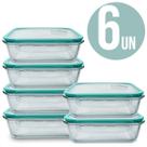 Pote Hermetico 370Ml Marmita Fitness Para Freezer Micro Ondas Vidro Temperado Kit com 6