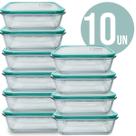 Pote Hermetico 640Ml Mantimento Retangular Para Alimentos Anti Vazamento Vidro Temperado Kit com 10