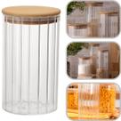 Pote Hermético Canelado 800 ml tampa de Bambu Porta Mantimentos, Cereais, Armazena alimentos, Organização na Cozinha