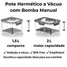 Pote Hermético com Bomba de Vácuo 1,5L 2L BPA Livre Transparente para Cereais Frutas Frios Refeições