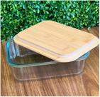 Pote Hermético de Vidro Retangular 1040ml com Tampa de Bambu Vedação Silicone