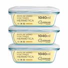 Pote Hermético De Vidro Retangular 1040ml Com Tampa Marmita Grande Prática e Segura -