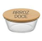 Pote Hermético Redondo Vidro e Tampa de Bambu (930 ml) Arroz Doce Pote Hermético Redondo Vidro e Tampa de Bambu (930 ml) Arroz Doce