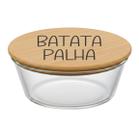Pote Hermético Redondo Vidro e Tampa de Bambu (930 ml) Batata Palha