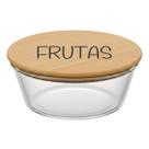 Pote Hermético Redondo Vidro e Tampa de Bambu (930 ml) Frutas