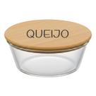 Pote Hermético Redondo Vidro e Tampa de Bambu (930 ml) Queijo