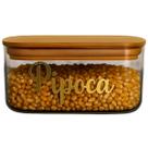 Pote Hermético Tampa De Bambu Natural 650ml Com Etiqueta