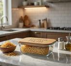 Pote Hermético Vidro e Tampa de Bambu (1 Litro) Batata Palha