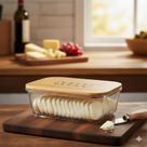 Pote Hermético Vidro e Tampa de Bambu (1 Litro) Queijo Pote Hermético Vidro e Tampa de Bambu (1 Litro) Queijo