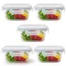 Pote Hermético Vidro Quadrado Transparente com Trava 400ml KIT:5 UNI Pote Hermético Vidro Quadrado Transparente com Trava 400ml KIT:5 UNI