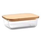 Pote Hermético Vidro Tampa De Bambu 600ml