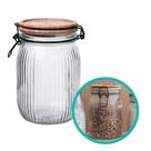 Pote Mantimento Vidro Hermético Versalhes Canelado Tampa Bambu 1,2l