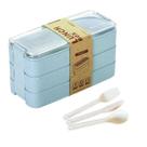 Pote Marmita 900ml 3 Camadas Com Talheres Azul Lunch Box Lancheira Fitness Trabalho Escola Almoço