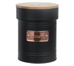 Pote Metal com Tampa Bambu Sugar Preto 14,7cm - CASA CAFÉ MEL