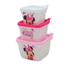 Pote Minnie Rosa Infantil Kit com 3 Marmitas para lanche Escolar Plasútil