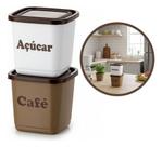 Pote Organizador Café Açúcar 1100ml Tampa Quadrado Conjunto Marrom-claro Pote Organizador Café Açúcar 1100ml Tampa Quadrado Conjunto Marrom-claro
