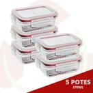 Pote Papinha Vidro Trava Tampa 370ML Cor Sortida Lancheira 5Pçs