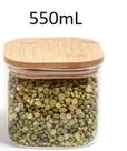 Pote Porta Mantimentos de Vidro quadrado com Tampa de Bambu 550ml