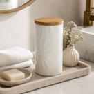 Pote Potiche Branco Floral Hermético Cerâmica Bambu Grande Pote Potiche Branco Floral Hermético Cerâmica Bambu Grande