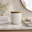 Pote Potiche Cerâmica Branco Floral Tampa Bambu Pequeno Pote Potiche Cerâmica Branco Floral Tampa Bambu Pequeno